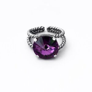 Adjustable Ring | Amethyst Swarovski Elements |  Purple Crystal Round Rope Ring